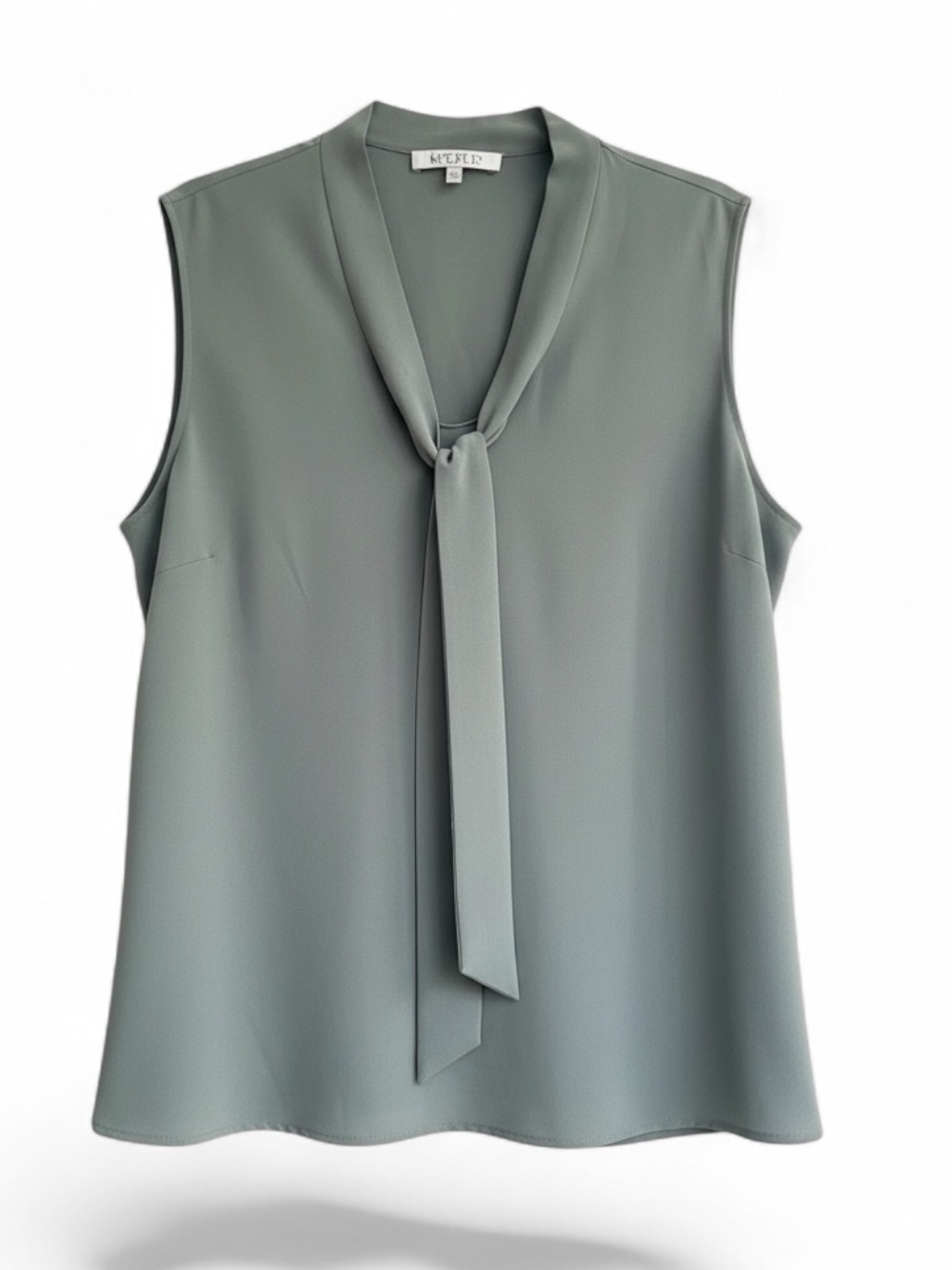 Kasper XL Gray Tie Neck Sleeveless Blouse Career Workwear